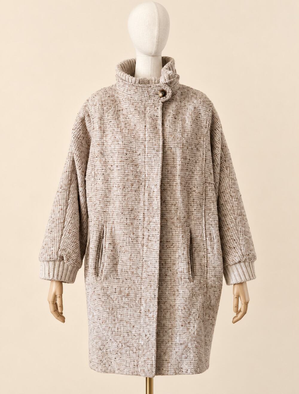 Vintage 60s 70s Country Pacer Womens Tweed Coat ILGWU USA Funnel Neck L/XL